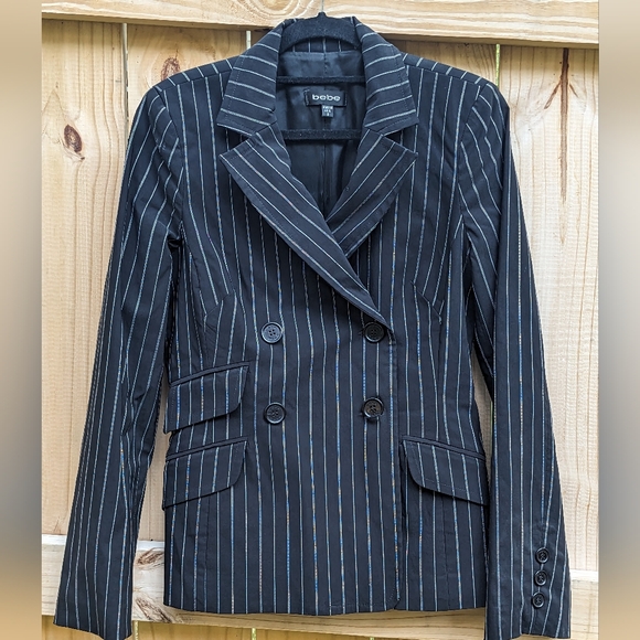 Y2k Bebe Double-Breasted Pinstripe Blazer - Picture 1 of 6